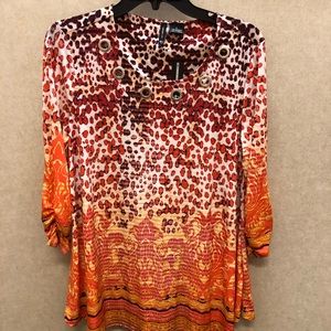New Directions Orange Animal Print Blouse Small
